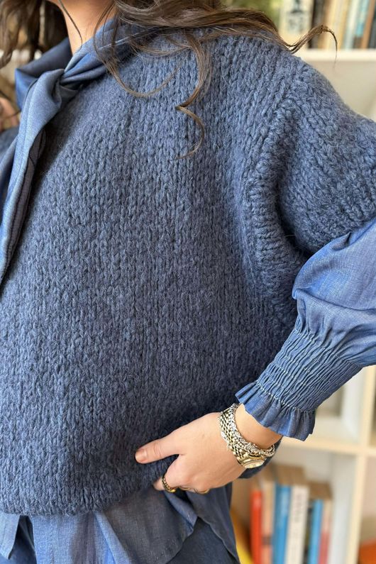  Big Softie Cap Sleeve Knit Top Dark Denim 